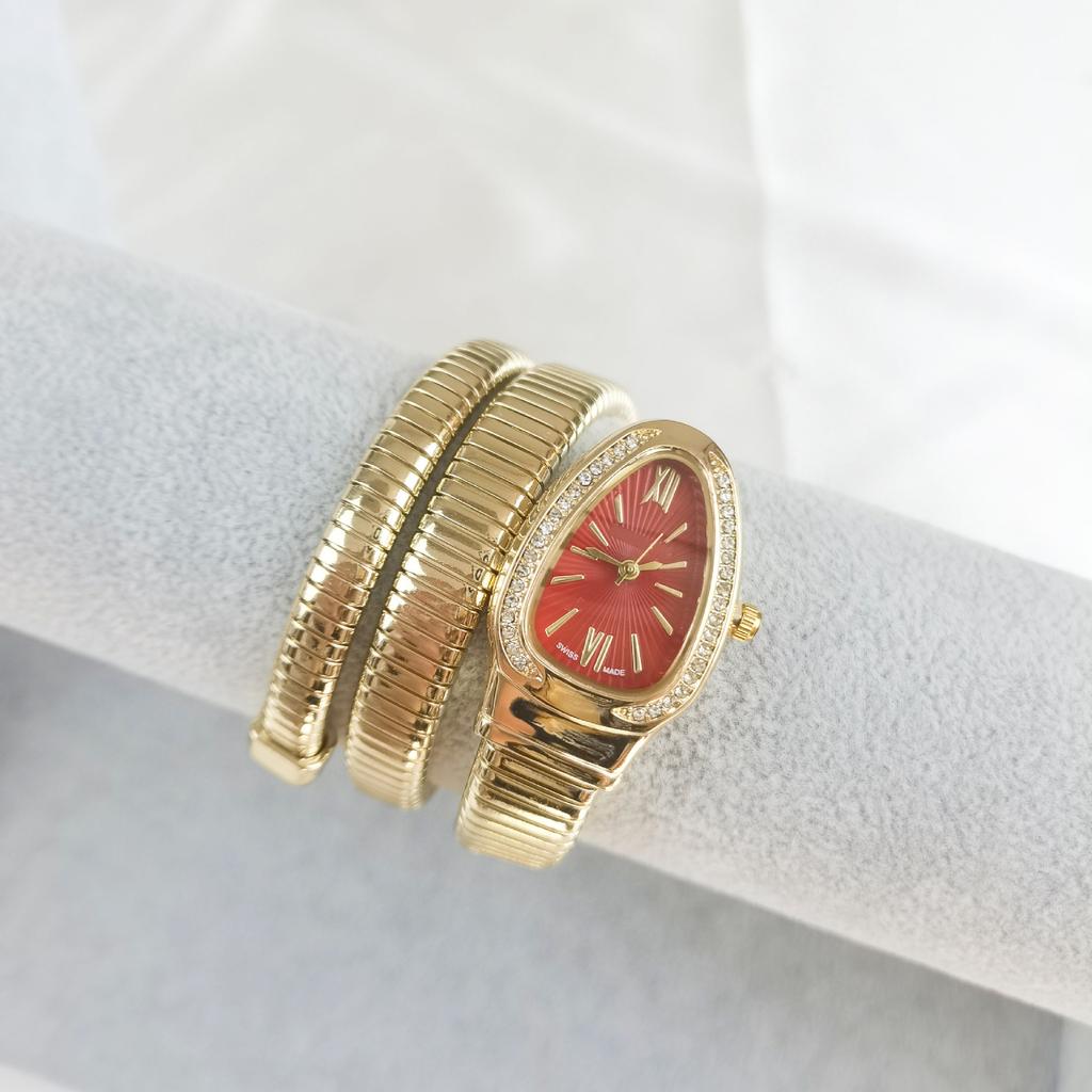 Orologio da donna al quarzo con cinturino in acciaio a due cerchi a forma di serpente, personalità, completamente diamantato, produttore