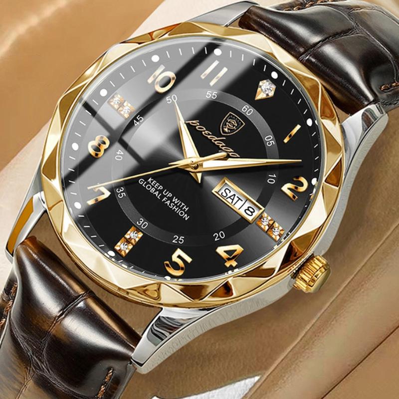 2024 Neue Trendmode Luxus-Herrenuhr Leuchtende wasserdichte Dual-Kalender-Ultradünne diamantverzierte Leder-Herrenuhr mit Automatikwerk