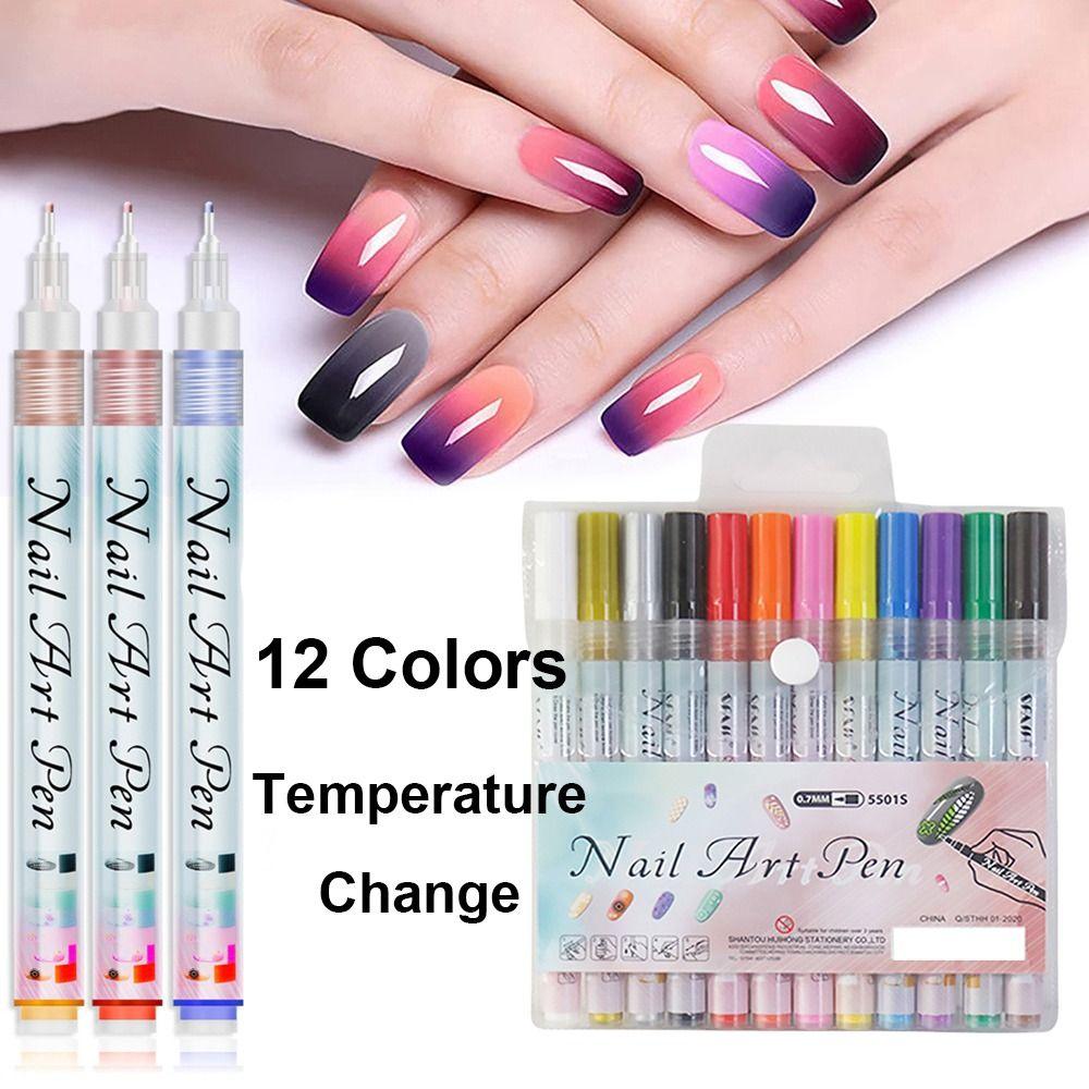 DIY 12 Colors Nail Art Graffiti Pen Set 0.7mm Quick Dry Painting Marker Pen Waterproof Nail Polish Pens