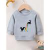 European sizes Rainbow Black Cat Print Long-Sleeve Round-Neck Sweatshirt for Kids Aged 0-3