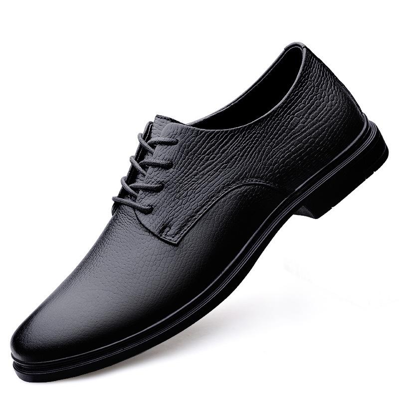 Men s Summer Business Leather Shoes - British Style Lace-up Casual Formal Genuine Leather, Large Sizes Available 40 чёрный