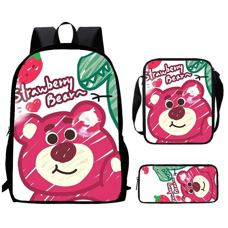 Strawberry Bear School Bag High Definition Printing Multi-Function Oxford Lightweight Backpack