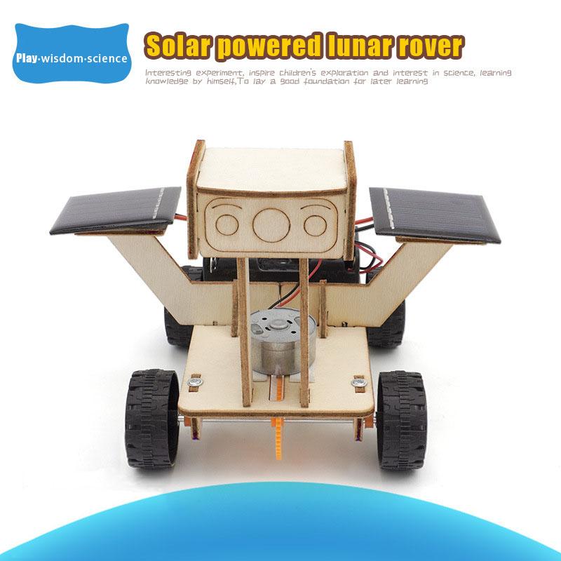 DIY solar lunar rover model children's handmade assembly model ground exploration vehicle 3D wooden puzzle educational toy