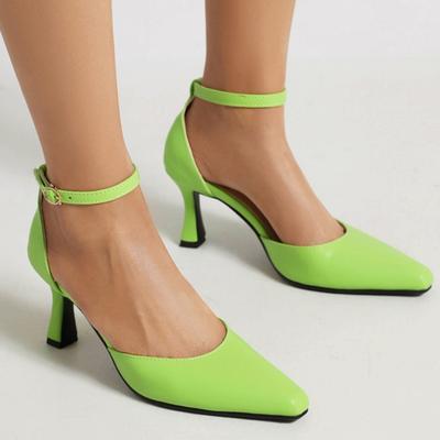 Women's Sandals Summer Shoes Elegant Medium Heels Close Toe Ankle Strap Elegant Green Black White Party Wedding Dance Shoes Lady
