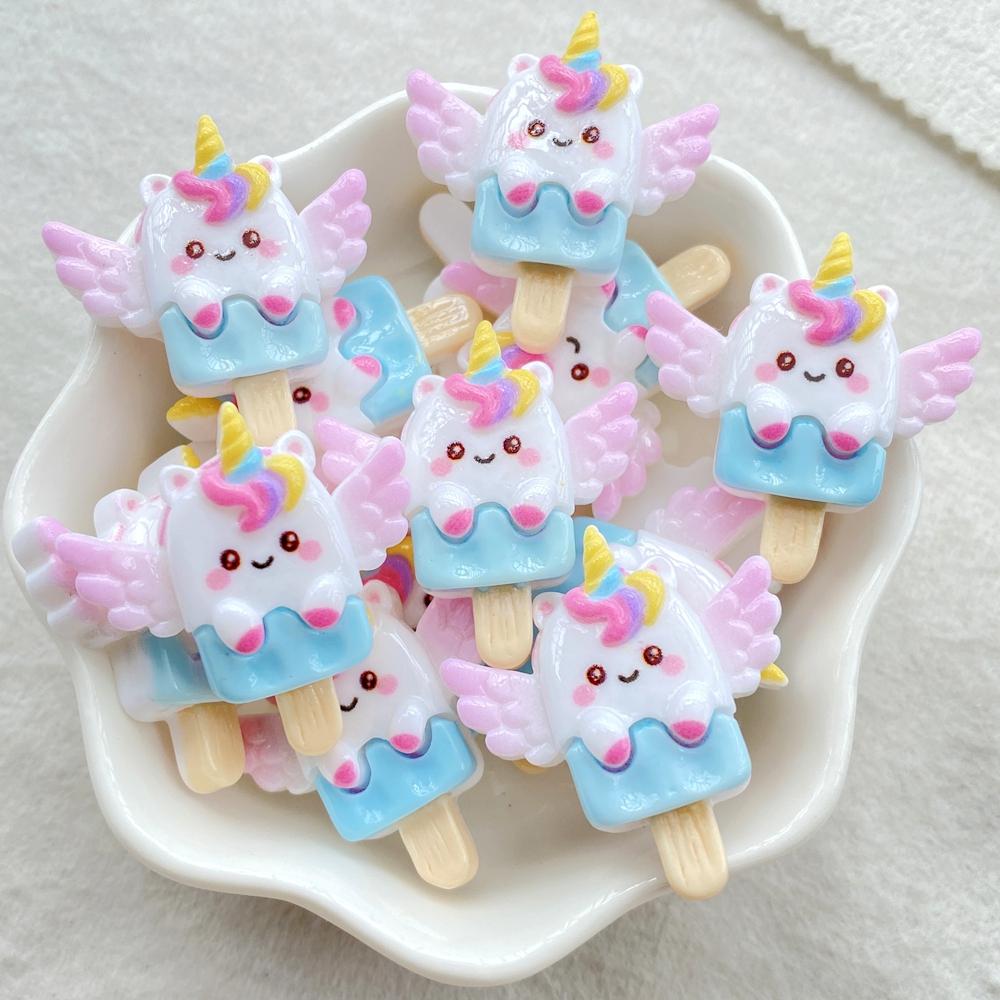 10 Stück Harz Cartoon Frucht Geflügeltes Einhorn Flache Rückseite Heimdeko Figur Scrapbook DIY Zubehör Handwerk