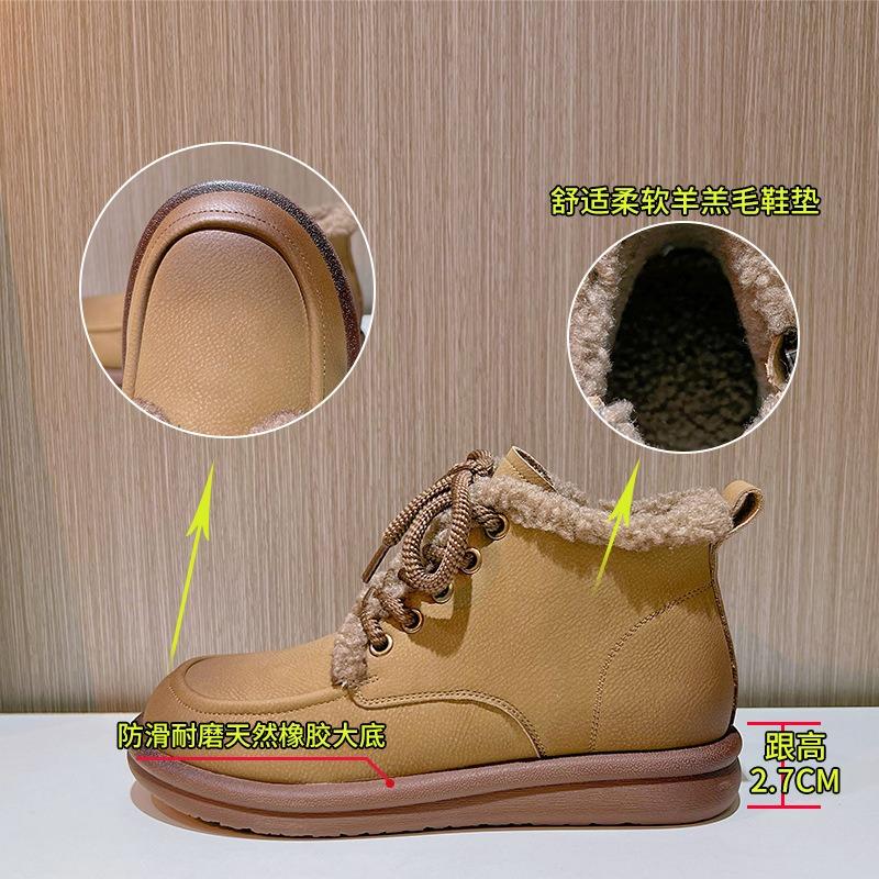 Leather Snow Boots Women's Winter New Velvet Boots Women's Casual Versatile Short Boots Famous Style Fashion Women's Boots