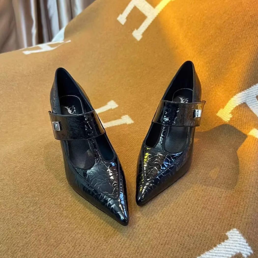 

Роскошные женские туфли на высоком каблуке с острым носком, элегантные туфли Marie Janes, женские туфли 2024 года, трендовые осенние туфли в готическом стиле для вечеринок Zapatos Mujer 43 чёрный