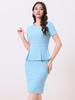 Allegra K Women's Sheath Midi Dress, Crew Neck, Peplum, Ruffles, Knee-Length, Short Sleeves, Sky Blue, Size S