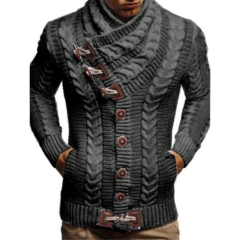 Herren S Hoher Hals Knopf Strick Cardigan Pullover Lässig