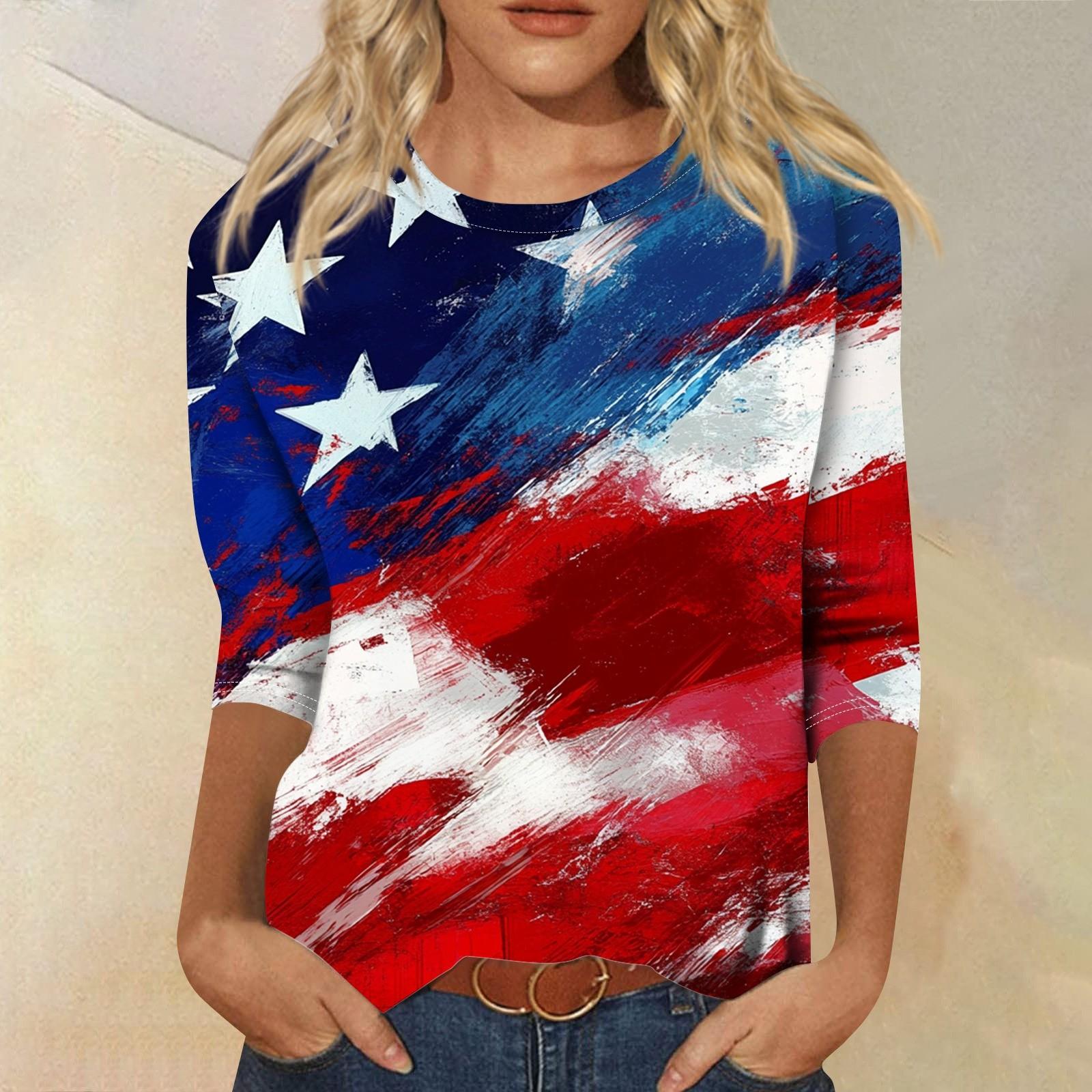 

Женская футболка Повседневная футболка с принтом «День независимости», джемпер с круглым вырезом M винный