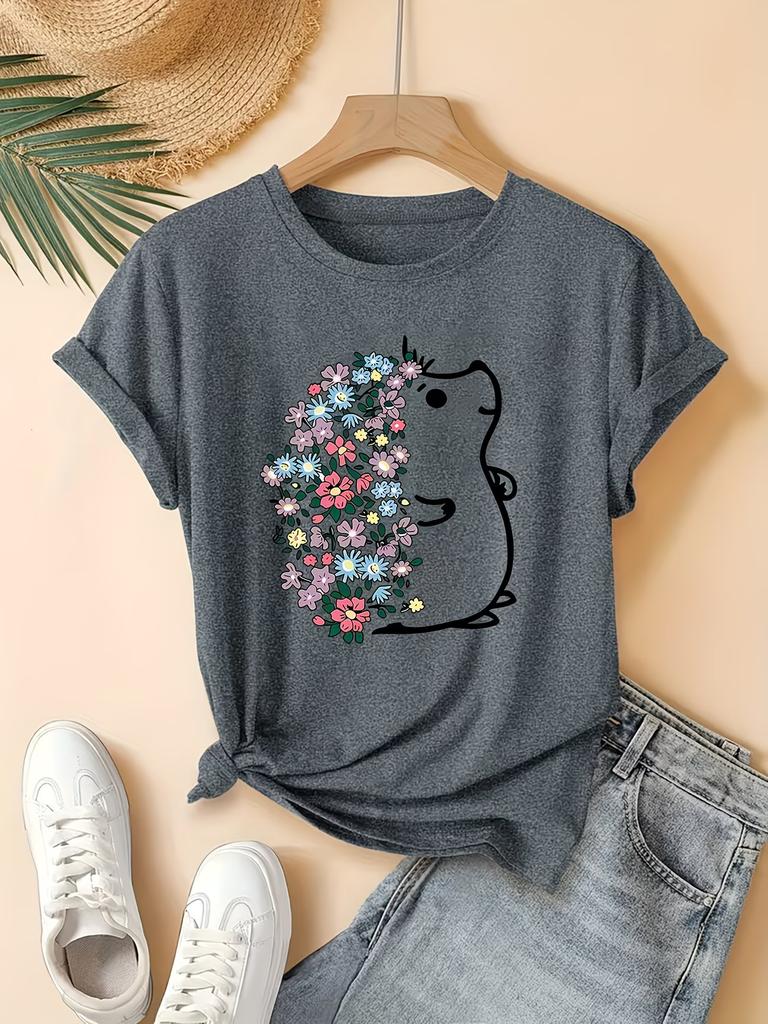 Abbigliamento Estivo da Donna Maglietta a Maniche Corte Girocollo con Grafica di Riccio Cartone Animato Outfit da Donna Streetwear Casual Magliette Morbide