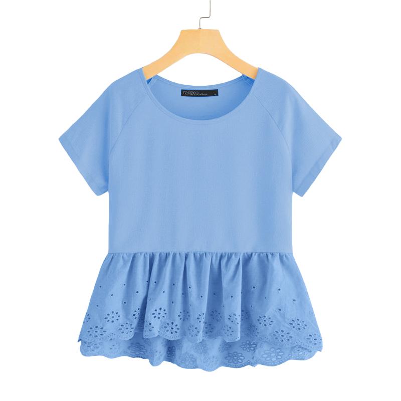 

ZANZEA Women Casual Crochet Patchwork Summer Short Sleeve Blouse S синій