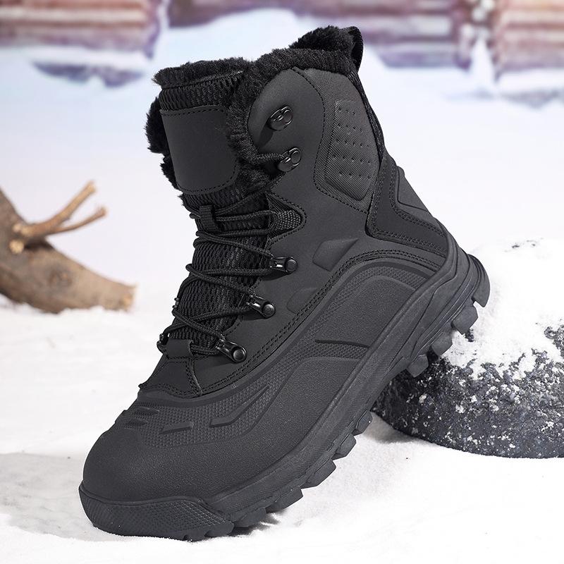 Fleece thermal boots snow boots men's non-slip winter thickened fleece desert combat boots waterproof outdoor hiking boots