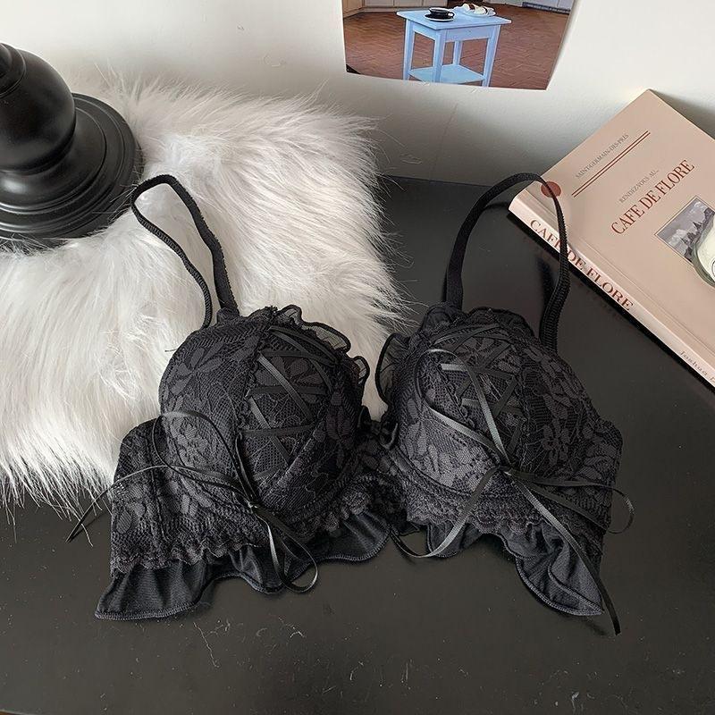 Japanese Sweet Underwear Women's Small Breasts Gather Without Steel Rings, Chest Lift Shows Big Lolita Cute Lace Girl Bra Cover