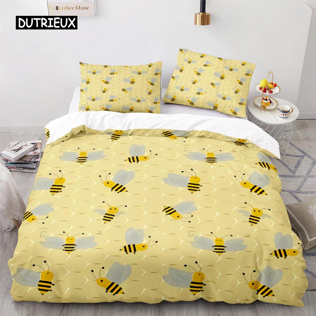 Bienen Bettbezug Set Queen Mikrofaser Floral Bettwäsche Set für Teenager Mädchen Frühling Frisches und Natürliches Thema 2/3 Teile Bettdeckenbezug