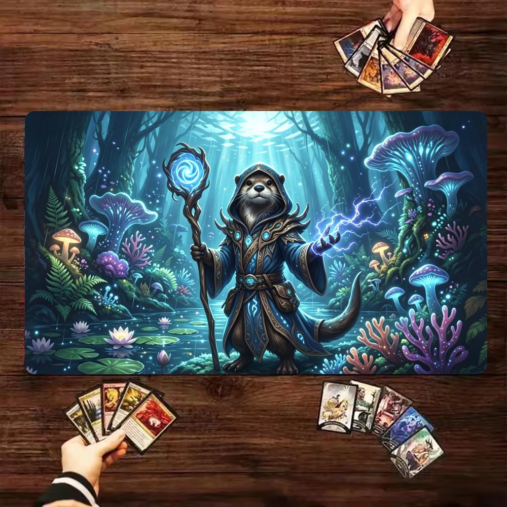 Magic Card Playmat Cute Otter Magician Anime TCG Play Mat Gathering Gaming Desk Mat MTG Non-Slip Durable Stitched Edge Mousepad