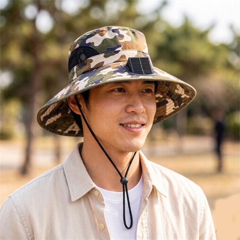 Solar Powered Cooling Hat With Solar Fan Adjustable Fan Breathable Neck Flap For Outdoor Fishing Camping Hiking