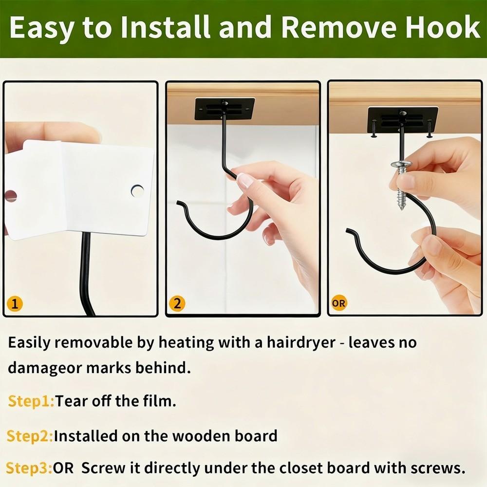 New Metal Banana Hooks Self-Adhesive Black Silver Grape Hanging Holder Foldable Space Saving Under Cabinet Holder Kitchen Use