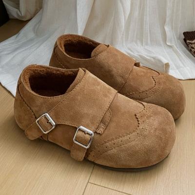 Scarpe invernali da donna in pelle e velluto, calde, nuova moda, chiusura a velcro, con interno versatile che aumenta l'altezza, in cotone
