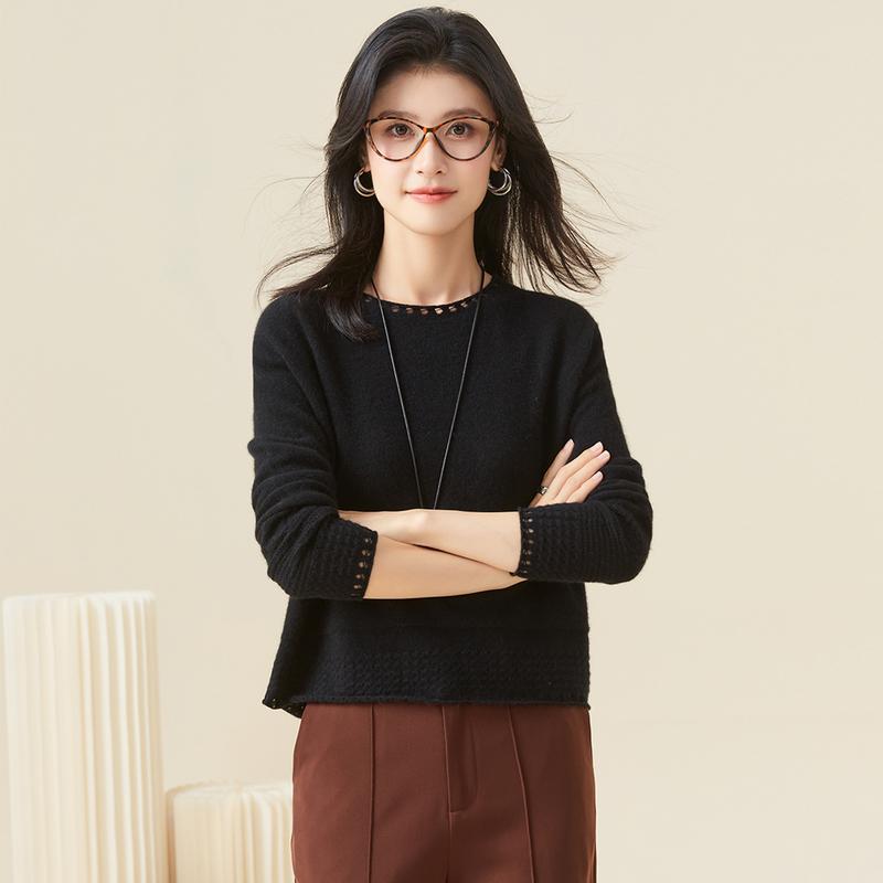 100% Cashmere Round Neck Knitted Sweater for Women