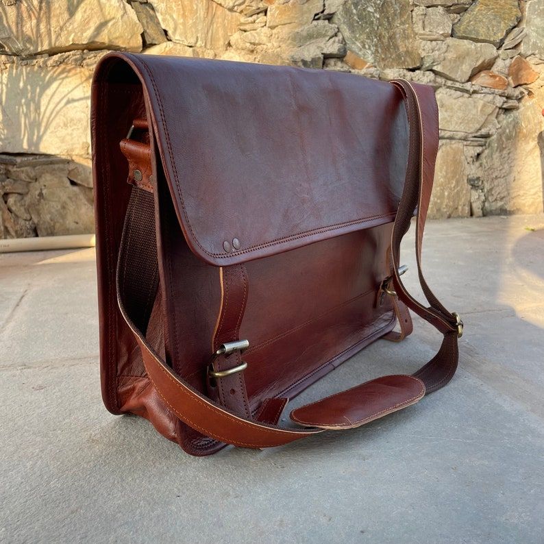 Kožená taška na notebook pro ženy, Ručně dělaná kožená taška přes rameno, Kožené tašky do školy, Aktovka na notebook, Taška na počítač, Brašna-brašna