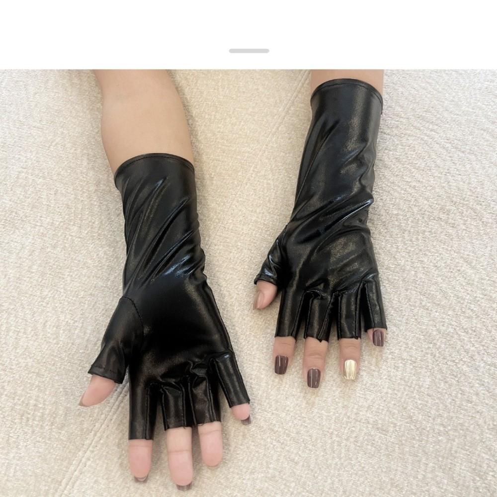 Glossy Finish Half Finger Gloves Punk Style Imitation Leather Performance Gloves PU Leather Gloves Halloween Dress Up