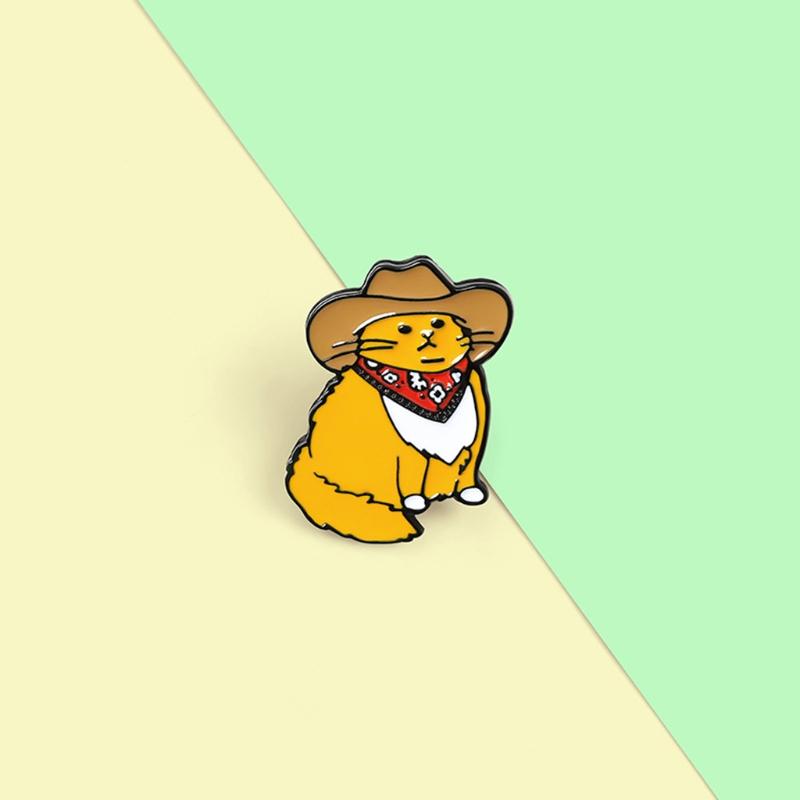 Cute Cartoon Humor Cowboy for Cat Style Brooch Children's Day Gift Western Cowboy for Cat Style Badge Funny Backpack Acc