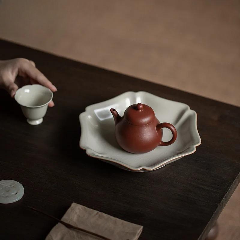 Cream Ru Kiln Pot Bearing Holder Zisha Pot Heat Insulation Pad Dry Soaking Table Tea Tray Coasters Cafes Accessories Ornaments