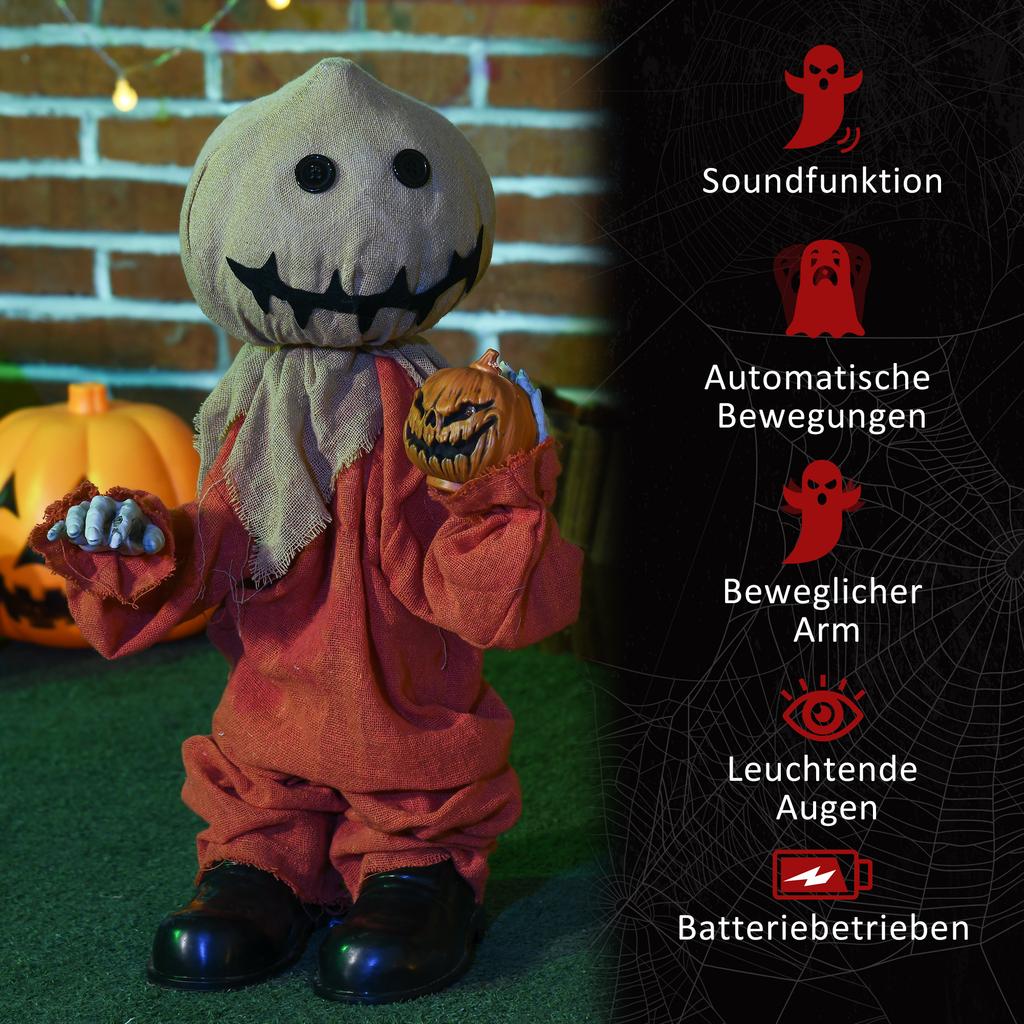 77cm Halloween Scarecrow Decoration, Outdoor Activated Prop with Light Up Eyes, Sound Activated