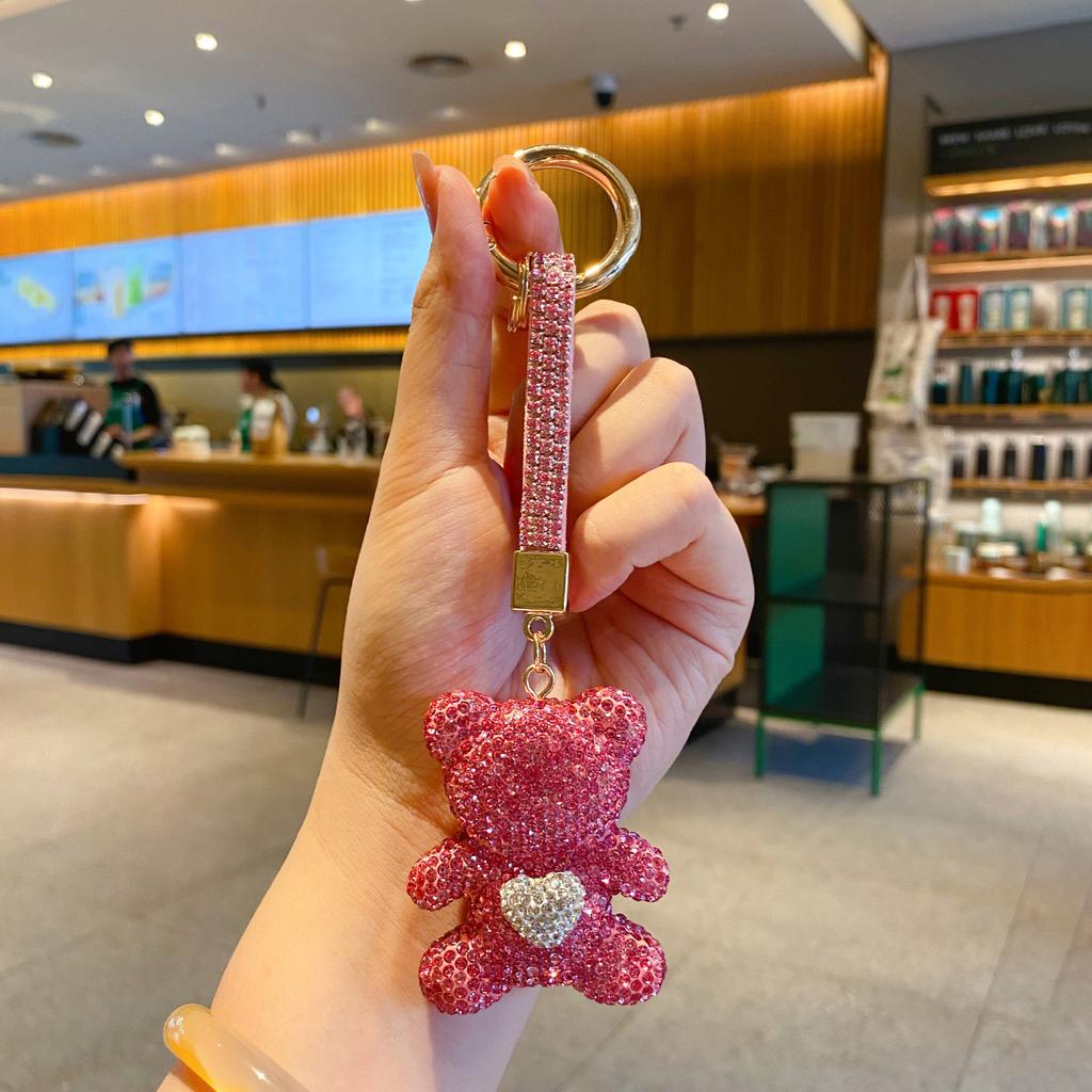 Little Bear Full Diamond Wind Keychain - Pure Color, Simple, Luxurious, High-end, Car Hanger