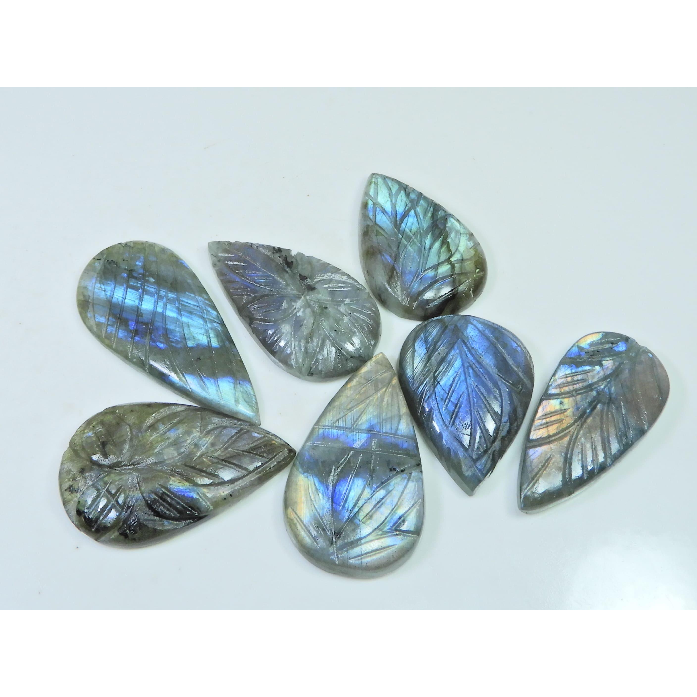 

273Cts. Natural Labradorite Carving Pear Cabochon Loose Gemstone 7Pcs Lot LL-1046