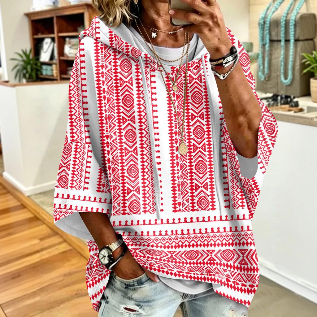 Women's Drawstring Hoodie Retro Floral Print Loose Fit Casual Sweatshirt