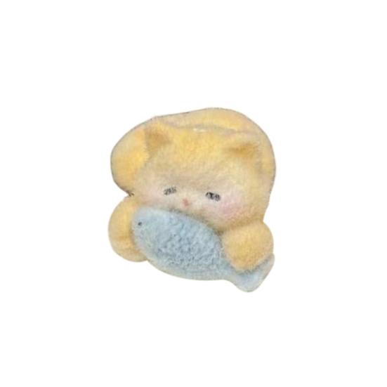 

Hairpin Flocked Cat Hug Fish Design Hair Clip Soft Healing Multiple Expression Styles Versatile Hair Accessory B