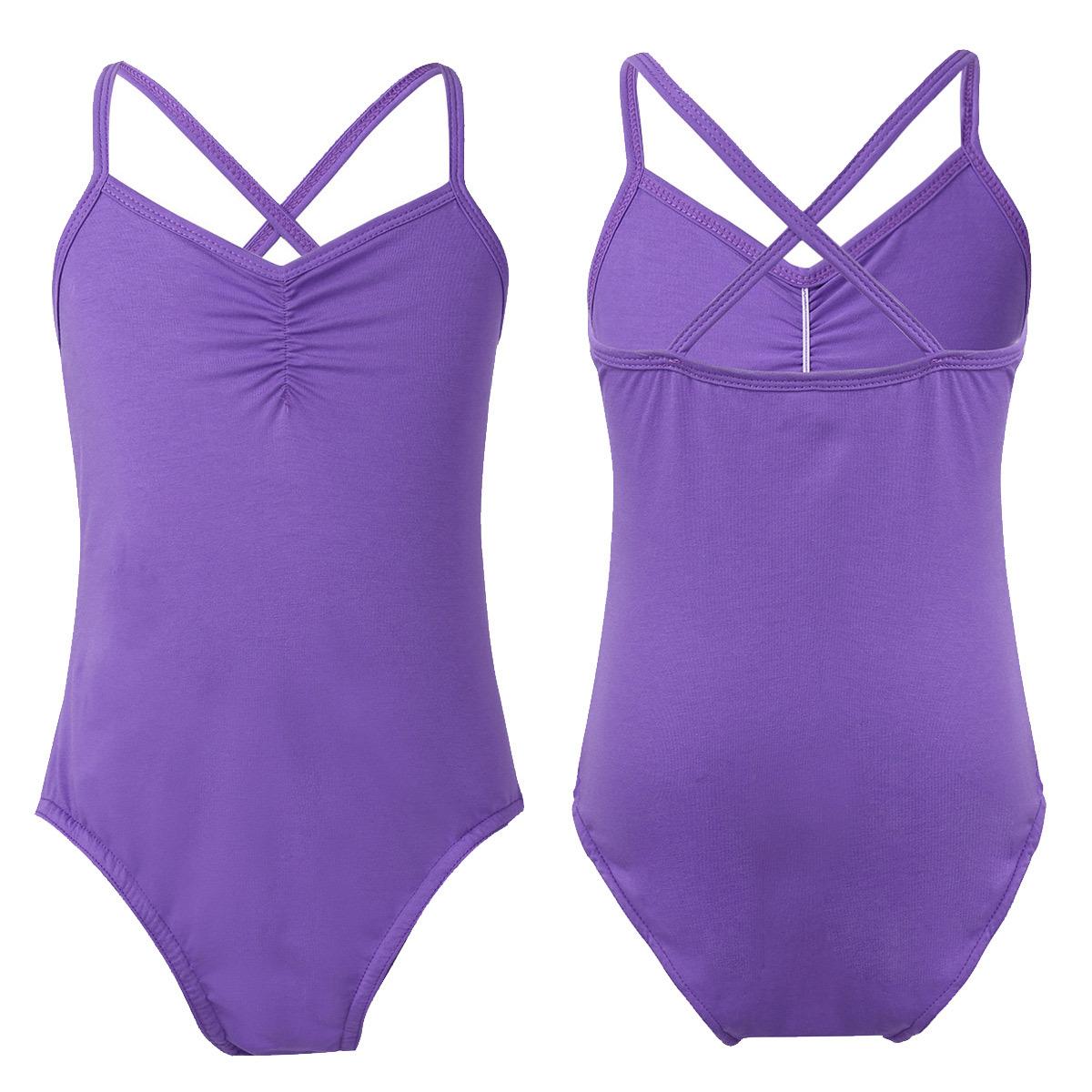 Sywiyi Kleine grote meisjes klassieke spaghettibandjes gekruist terug ballet turnpakje danskostuums gymnastiek jumpsuit 7-8 Years paars
