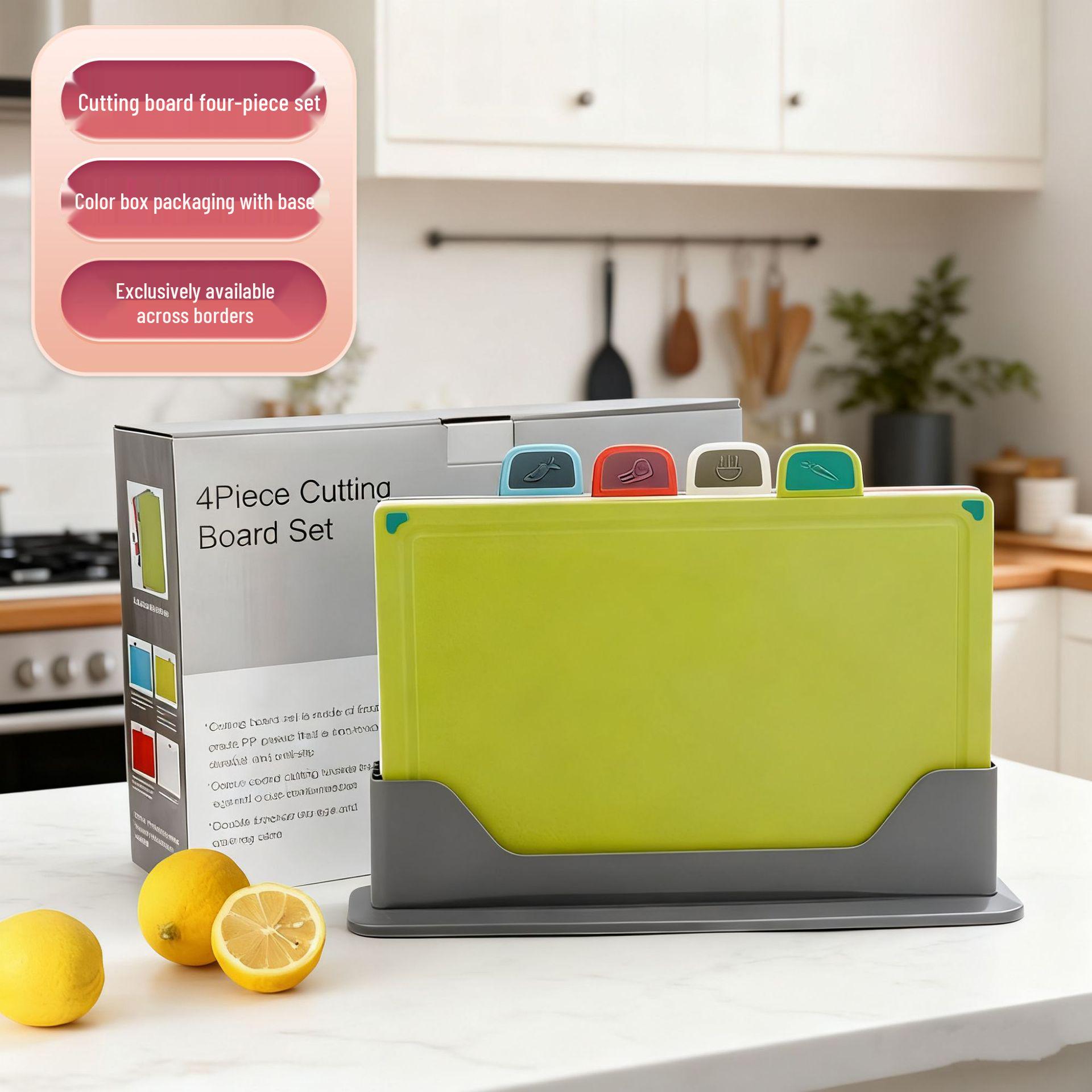 

Набор из четырех разделочных досок из ПП-пластика, изготовленный на заказ для мамы, для детского питания и использования на кухне Four-piece set with color box and base