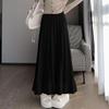 Autumn Winter Women's Knitted Pleated Skirt Long High-waist A-line Skirt