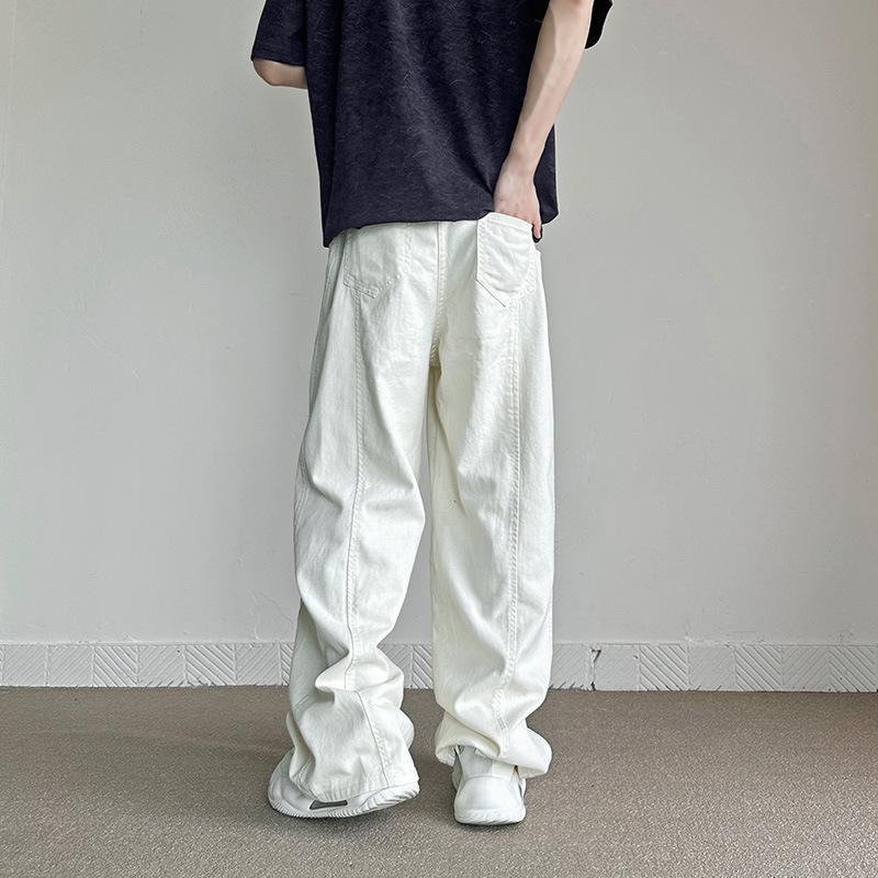 

Men s White Wide-Leg Jeans - 2025 Spring Collection, Trendy American Brand, Simple Loose Fit, Slimming Straight-Leg Pants XXXL