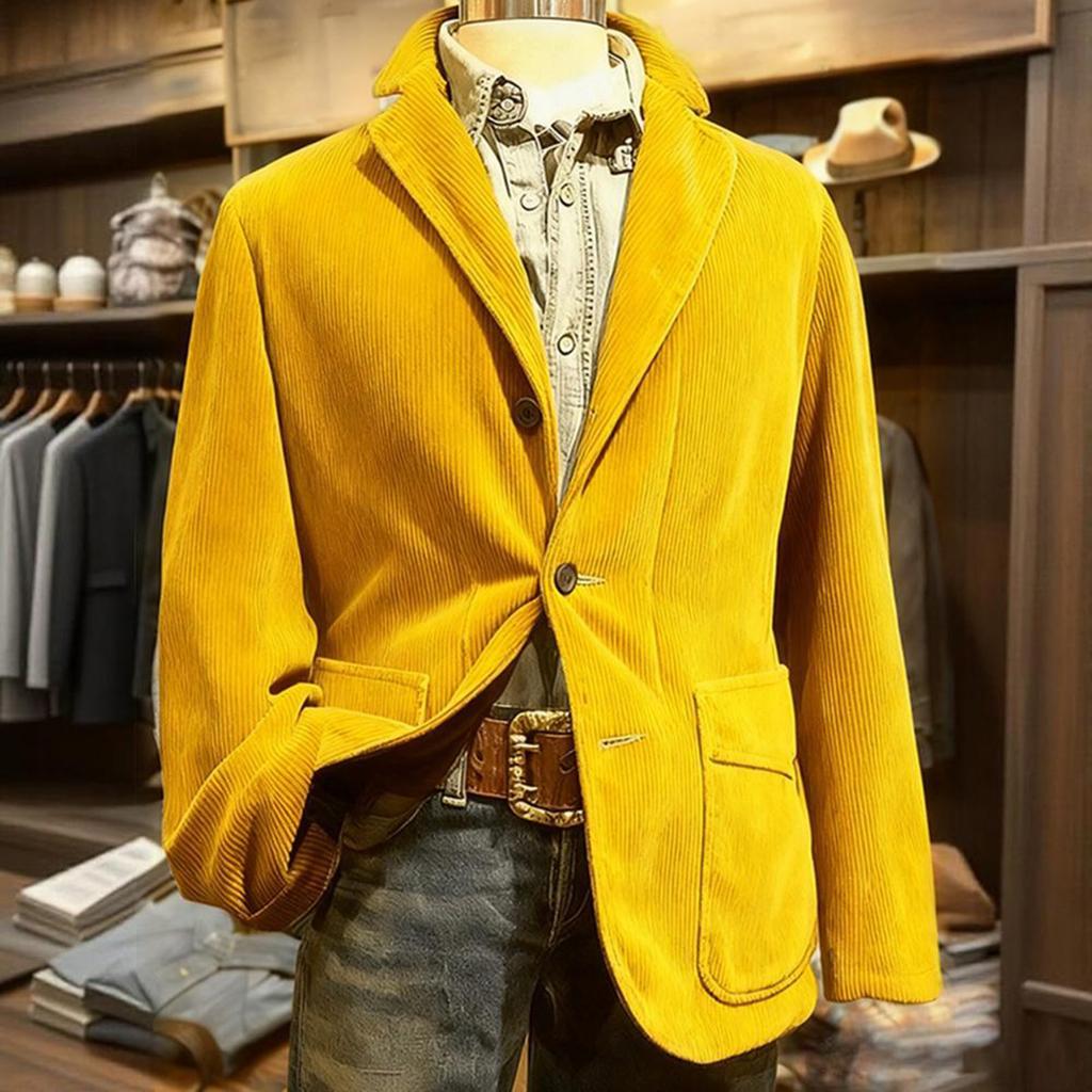 Men's Solid Color Corduroy Warm Pocket Suit Jacket Cardigan Men's Casual Suit