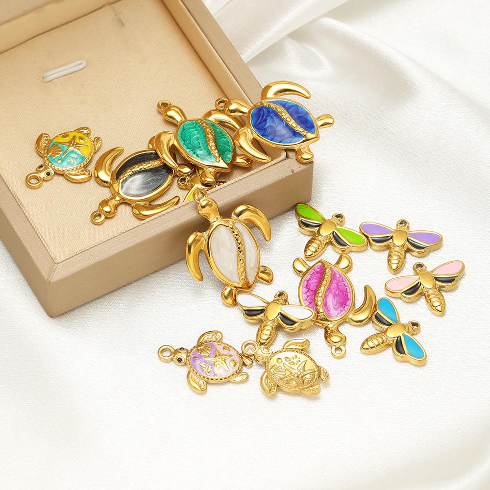 5pcs Stainless Steel Enamel Tortoise Gold Charms Exquisite Turtle Pendant DIY Jewelry Necklace Findings Bracelet Earrings Making