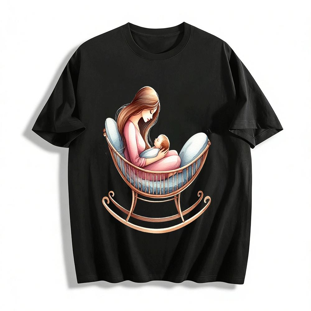 

Mom Baby Cradle Print Casual Family Matching Tee Pure cotton T-shirt XXS
