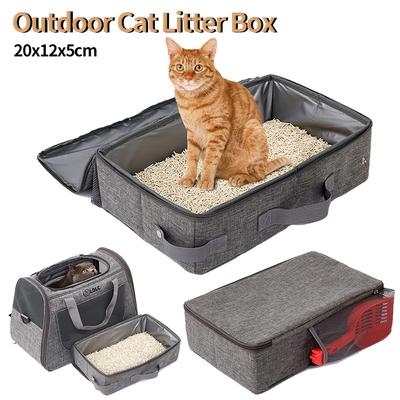 Foldable Outgoing Cat Bedpans Oxford Cloth Rectangular Travel Cat Bedpans Portable Waterproof with Shovel Reusable Pet Supplies