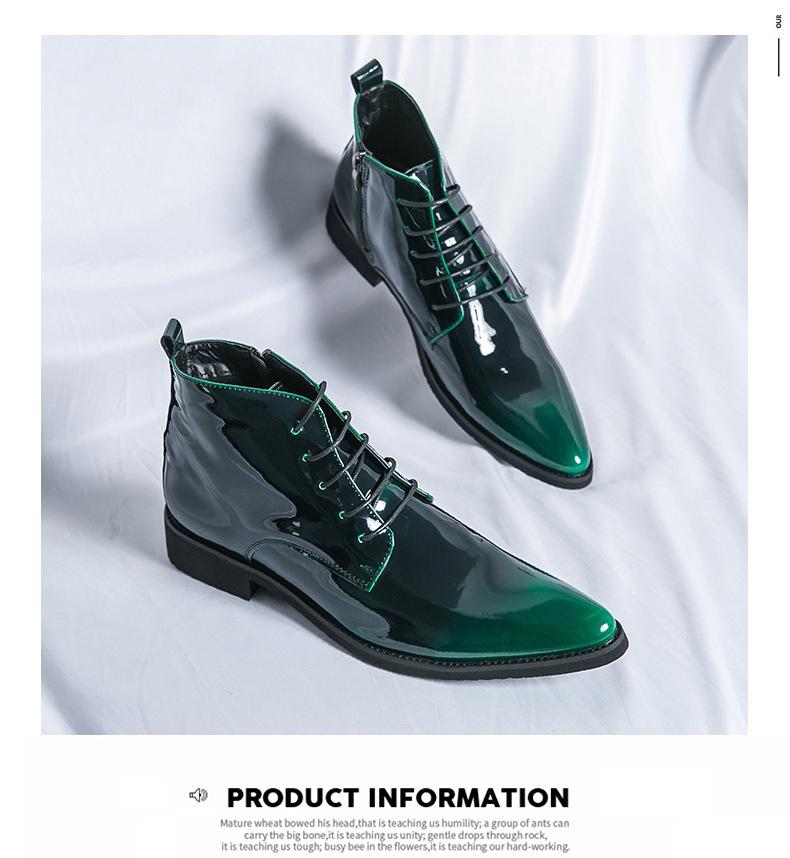 Men's Autumn High-Top Pointed Toe Boots - Trendy Martin Style, Stylish Patent Leather with Side Zipper.