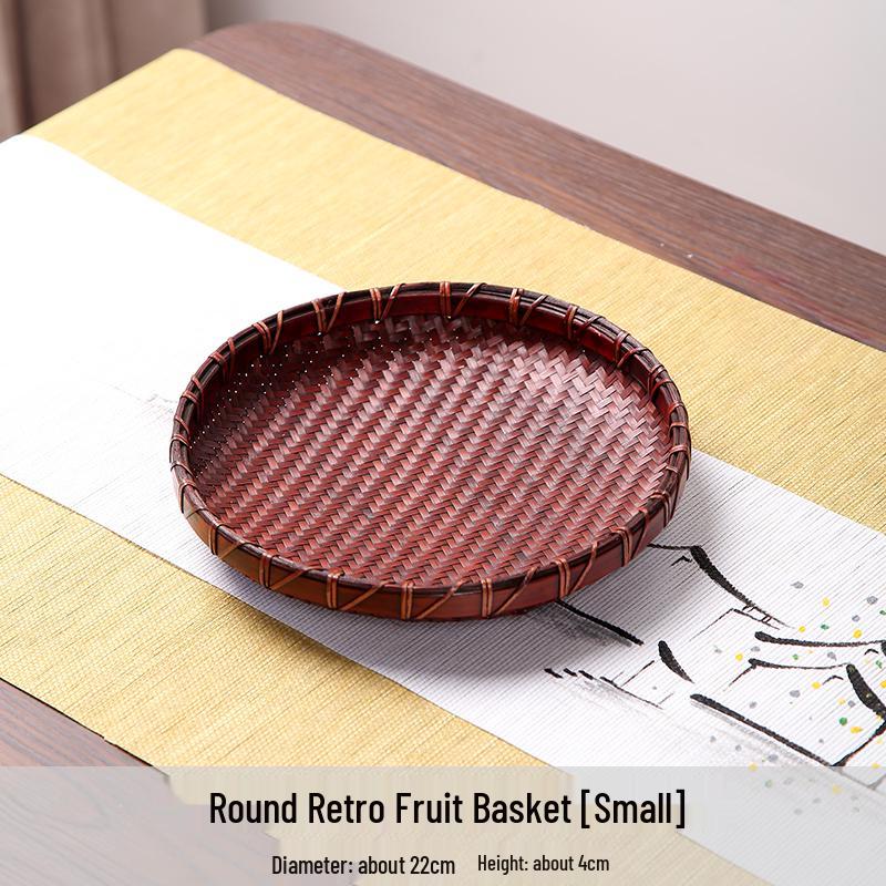 Handmade Retro Round Bamboo Basket: Multi-Purpose Storage, Winnowing Sieve, and Fruit Plate