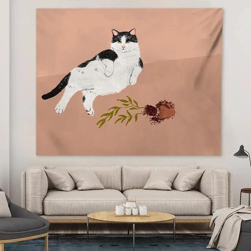 VIKAMA Cartoon Cat Tapestry Kawaii Animal Wall Hanging Cute Print Wall Decor Art for Living Room Bedroom Dorm Home Decoration