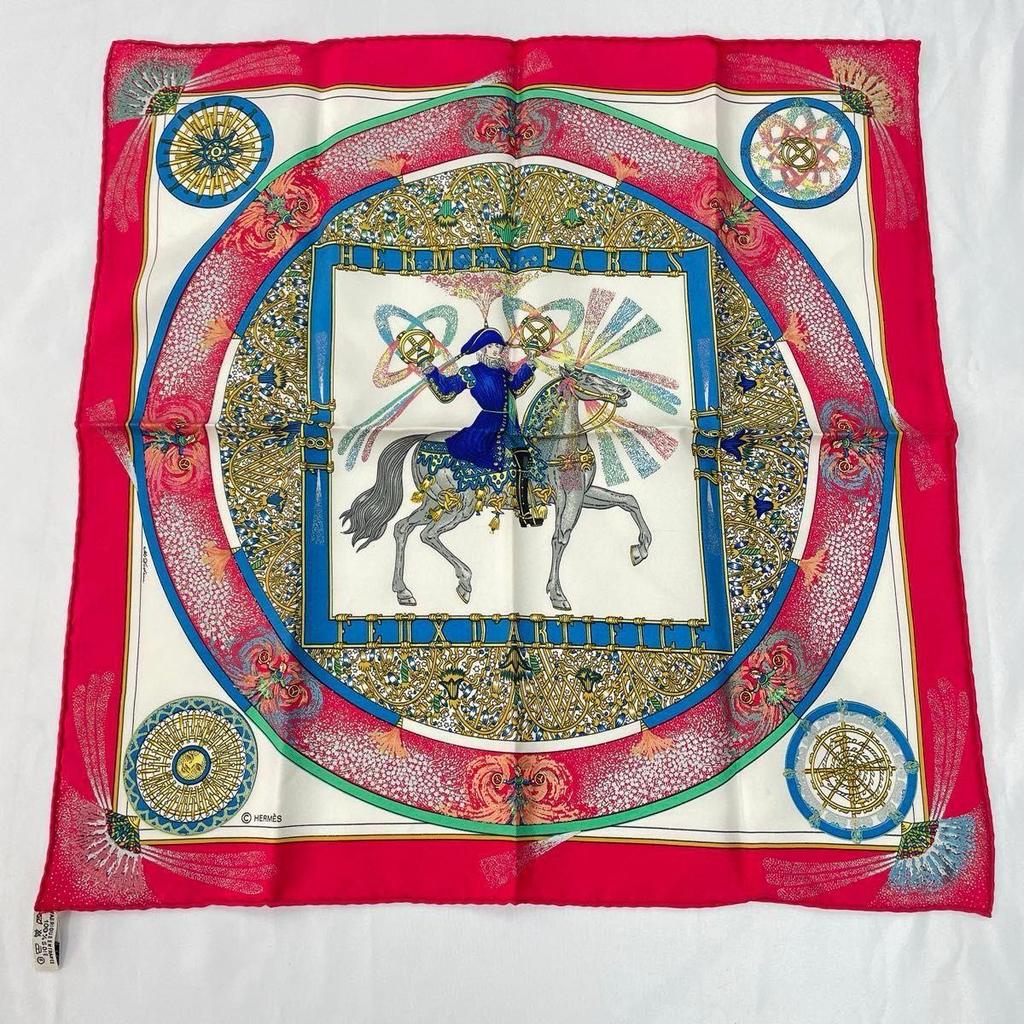 Used HERMES Carre 45 "La Flamme d'Artifice" Scarf, Silk