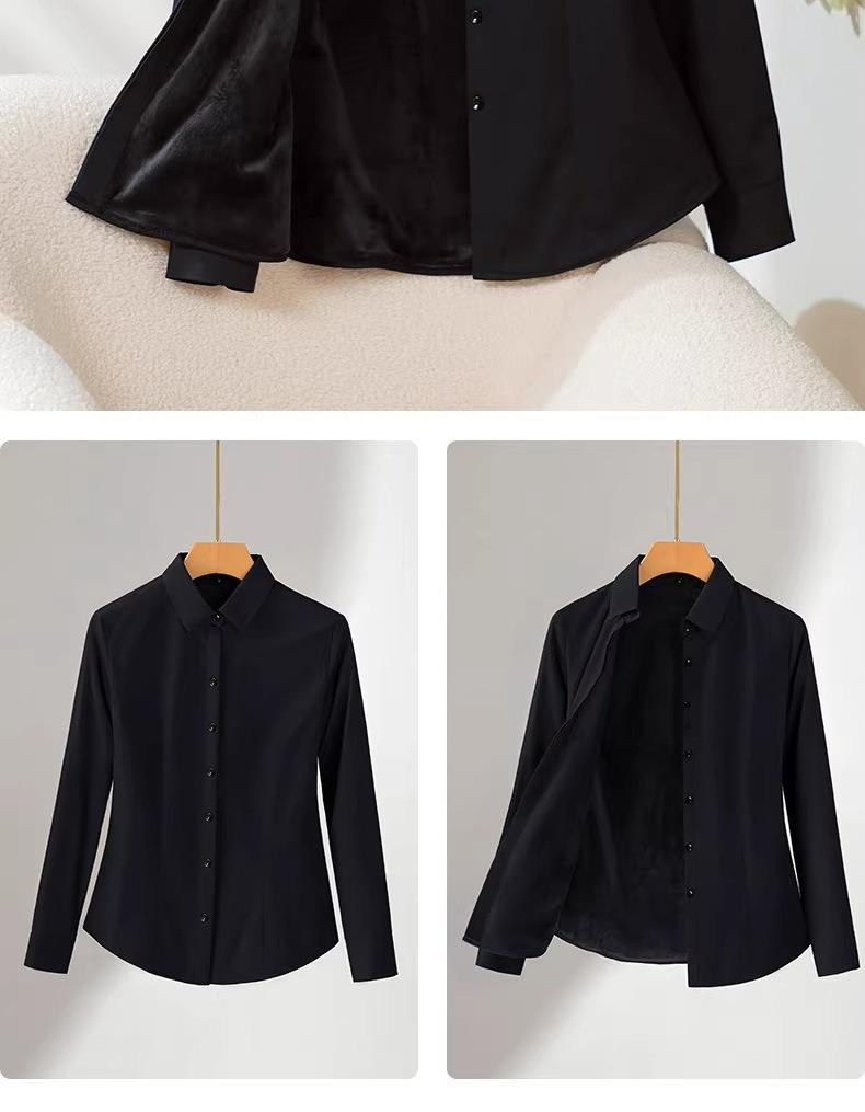 Women's Plus Velvet Warm Long Sleeve Professional Shirt for Autumn and Winter