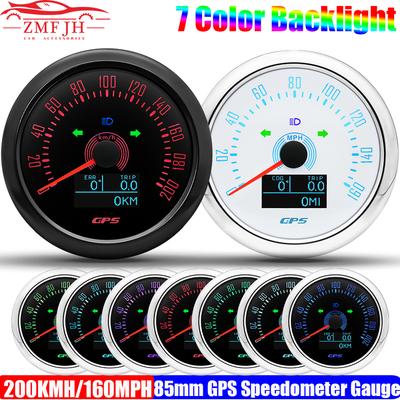 7 Color 85mm GPS Speedometer Gauge with Antenna 200KMH,160MPH Speed Meter COG TRIP ODO Turn Light Car Boat Yacht 12V24V