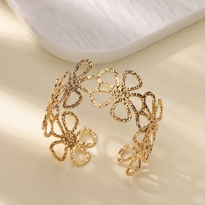 316L Stainless Steel Vintage Gold Color Flower Bracelet for Women Fashion Open Cuff Bracelets Bangle Party Zircon Gift 2025