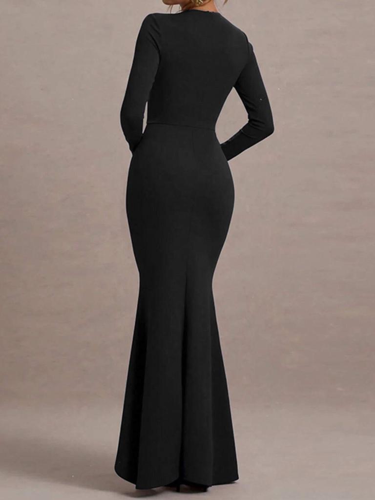 Women's Long Sleeve Ruffle Dress - Autumn Bridesmaid or Wedding Party Gown