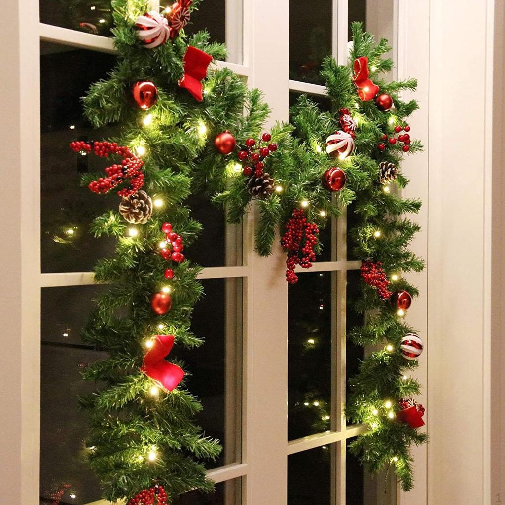 Christmas Garland with Lights Hanging Ornament for Door Mantle Stair